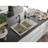 Mexen Gaspar Granit kitchen sink 1.5-bowl with drainer and Duero kitchen faucet, beige - 6507-69-671600-70