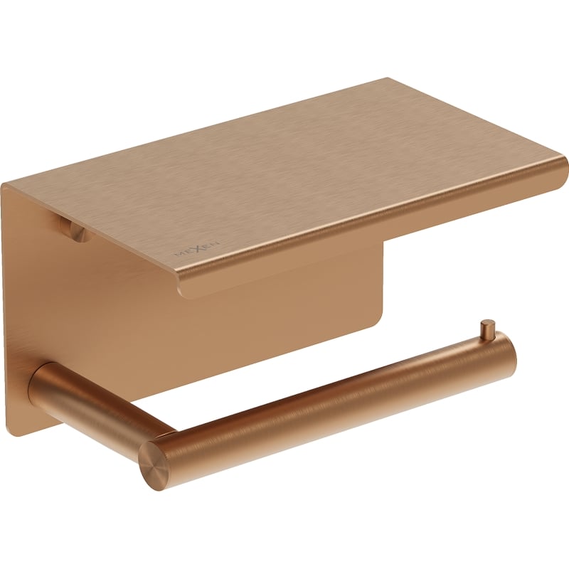 Mexen Loop toilet paper holder with shelf, brushed copper - 70A71022-65