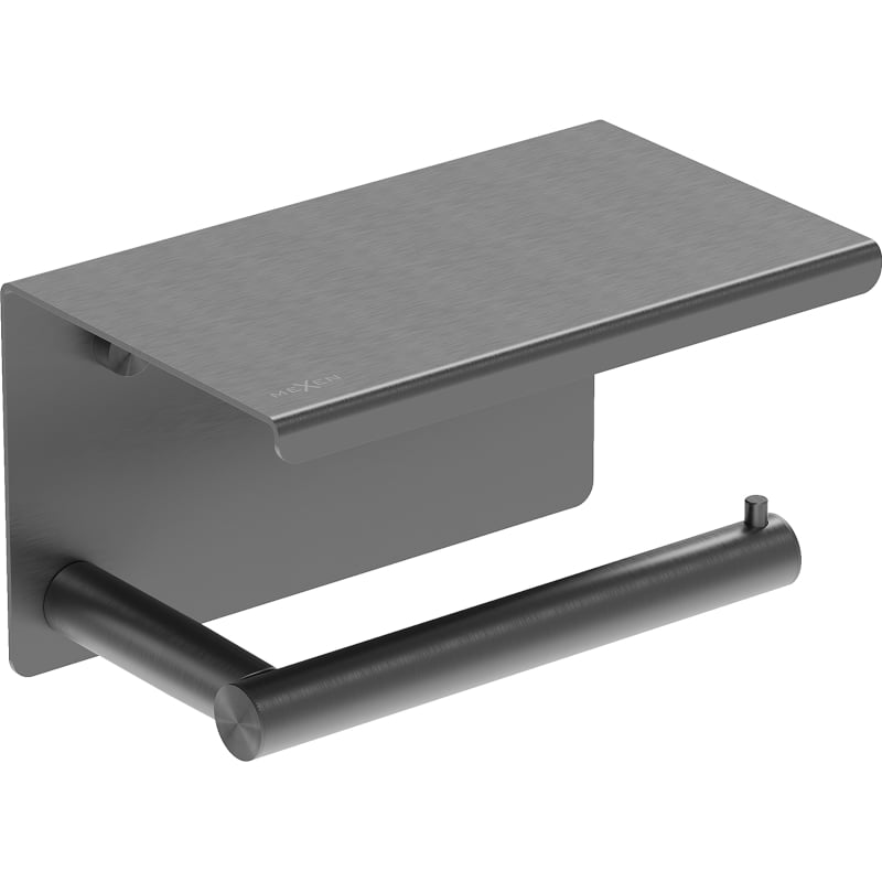 Mexen Loop toilet paper holder with shelf, brushed gun gray - 70A71022-66