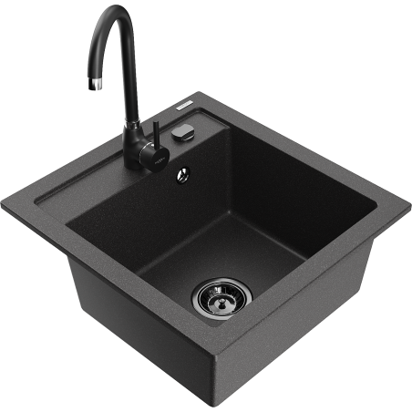 Mexen Vito 1-bowl granite kitchen sink with Telma kitchen tap, black speckled - 6503-76-670200-70-B
