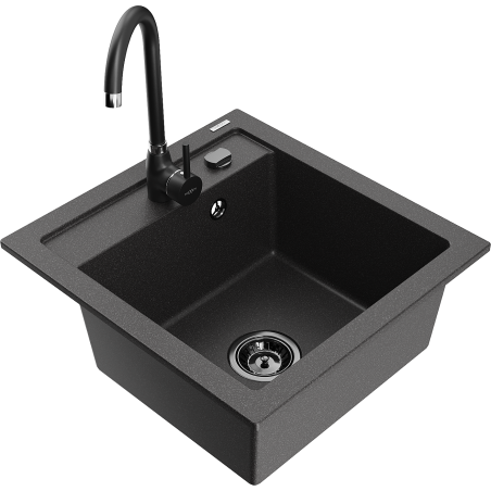 Mexen Vito 1-bowl granite sink with Telma kitchen faucet, black speckled - 6503-76-670200-70-B