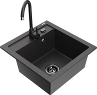Mexen Vito 1-bowl granite sink with Telma kitchen faucet, black speckled - 6503-76-670200-70-B