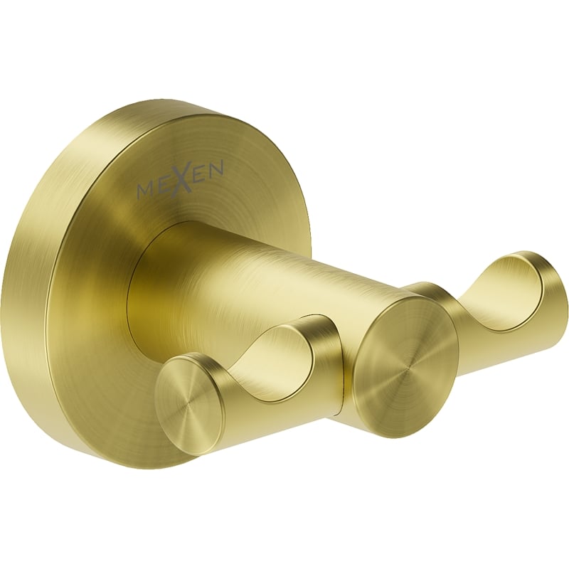 Mexen Ovio double towel hook, brushed gold - 70A19512-55