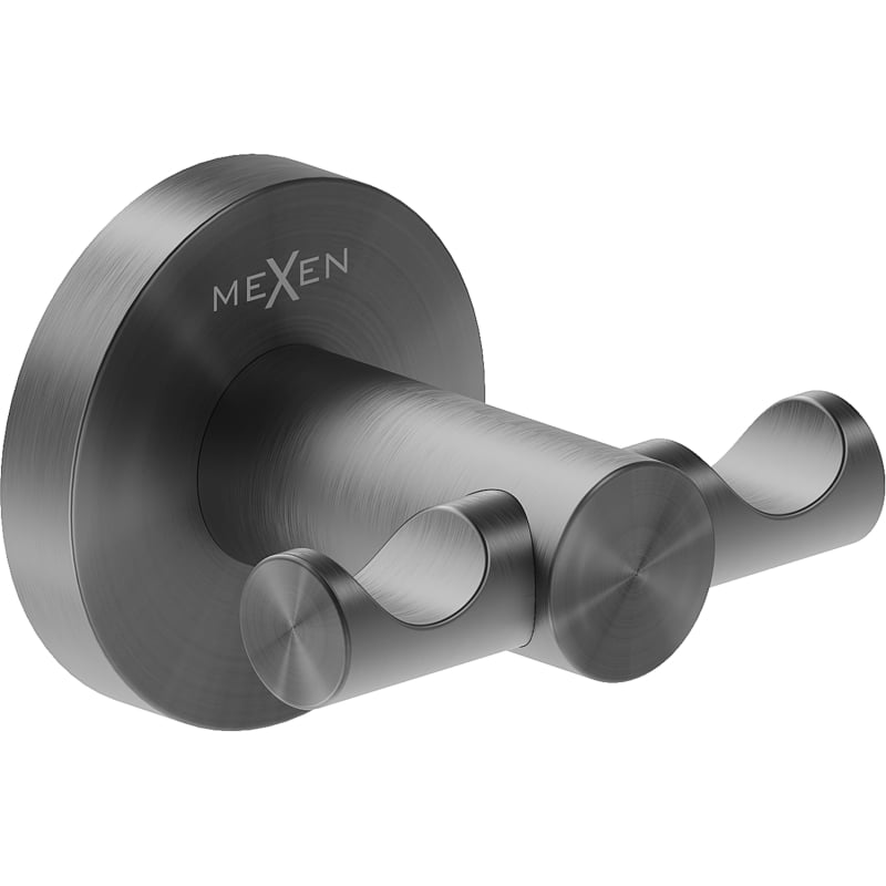 Mexen Ovio double towel hook, brushed gun gray - 70A19512-66