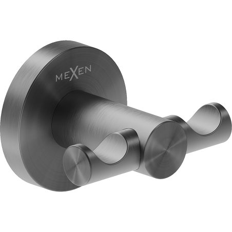 Mexen Ovio double towel hook, brushed gun gray - 70A19512-66