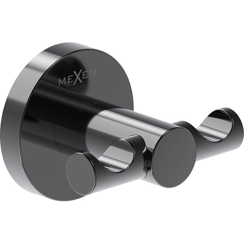 Mexen Ovio double towel hook, black chrome - 70A19512-73