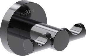 Mexen Ovio double towel hook, black chrome - 70A19512-73