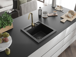 Mexen Vito 1-bowl granite sink with Telma kitchen tap, black - 6503-77-670200-50-B