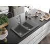 Mexen Gaspar grey granite sink 1.5-bowl with drainer and Duero kitchen tap, - 6507-71-671600-00