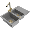 Mexen Gaspar granite kitchen sink 1.5-bowl with drainer and Duero kitchen faucet, gray - 6507-71-671600-50