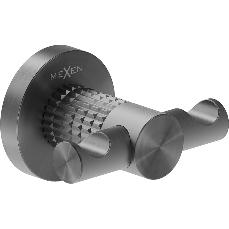 Mexen Triv double towel hook, brushed gun gray - 70A33012-66