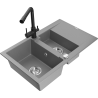Mexen Gaspar granite sink 1.5-bowl with drainer and Duero kitchen faucet, gray - 6507-71-671600-70