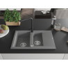 Mexen Gaspar granite sink 1.5-bowl with drainer and Duero kitchen faucet, gray - 6507-71-671600-70