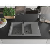 Mexen Gaspar 1.5-bowl granite sink with drainer and Duero kitchen faucet, gray - 6507-71-671600-70-B