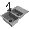 Mexen Gaspar 1.5-bowl granite sink with drainer and Duero kitchen faucet, gray - 6507-71-671600-70-B