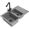 Mexen Gaspar 1.5-compartment granite sink with a drip tray and kitchen mixer tap Duero, Grey - 6507-71-671600-70-B