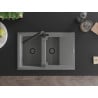 Mexen Gaspar granite sink 1.5-bowl with drainer and Duero kitchen tap, grey - 6507-71-671600-70-B
