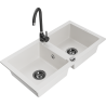 Mexen Mario 2-compartment granite sink with a kitchen mixer tap Telma, White - 6504-20-670200-70
