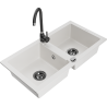 Mexen Mario granite double-bowl sink with Telma kitchen faucet, white - 6504-20-670200-70