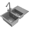 Mexen Gaspar granite kitchen sink 1.5-bowl with drainer and Duero kitchen faucet, gray - 6507-71-671600-71