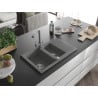 Mexen Gaspar granite kitchen sink 1.5-bowl with drainer and Duero kitchen faucet, gray - 6507-71-671600-71