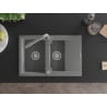 Mexen Gaspar granite kitchen sink 1.5-bowl with drainer and Duero kitchen faucet, gray - 6507-71-671600-71