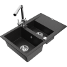 Mexen Gaspar granite sink 1.5-bowl with drainer and Duero kitchen faucet, black/silver - 6507-73-671600-00