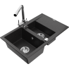 Mexen Gaspar granite sink 1.5-bowl with drainer and Duero kitchen tap, black/silver - 6507-73-671600-00