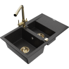 Mexen Gaspar granite sink with 1.5 bowls and drainer and Duero kitchen tap, black/silver - 6507-73-671600-50