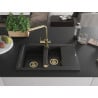 Mexen Gaspar granite sink 1.5-bowl with drainer and kitchen faucet Duero, black/silver - 6507-73-671600-50