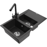 Mexen Gaspar 1.5-compartment granite sink with a drip tray and kitchen mixer tap Duero, Black/Silver - 6507-73-671600-70