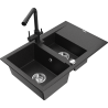 Mexen Gaspar Granite Sink 1.5 Bowl with Drainer and Duero Kitchen Tap, Black/Silver - 6507-73-671600-70