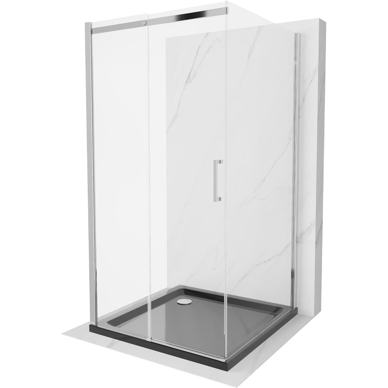 Mexen Omega-3S 3-wall sliding shower cabin 100x100 cm, transparent, chrome + Flat shower tray - 825-100-100-01-00-3s-4070