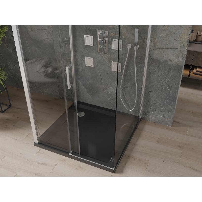 Mexen Omega-3S 3-wall sliding shower cabin 100x100 cm, transparent, chrome + Flat shower tray - 825-100-100-01-00-3s-4070
