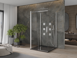Mexen Omega-3S 3-wall sliding shower cabin 100x100 cm, transparent, chrome + Flat shower tray - 825-100-100-01-00-3s-4070