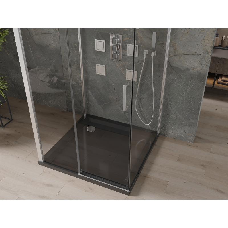 Mexen Omega-3S 3-wall sliding shower cabin 100x100 cm, transparent, chrome + Flat shower tray - 825-100-100-01-00-3s-4070