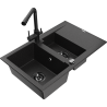 Mexen Gaspar granite sink 1.5-bowl with drainer and kitchen faucet Duero, black/silver - 6507-73-671600-70-B