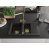 Mexen Gaspar granite sink 1.5-bowl with drainer and kitchen faucet Duero, black/gold metallic - 6507-75-671600-50