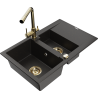Mexen Gaspar granite sink 1.5-bowl with drainer and Duero kitchen tap, black/gold metallic - 6507-75-671600-50