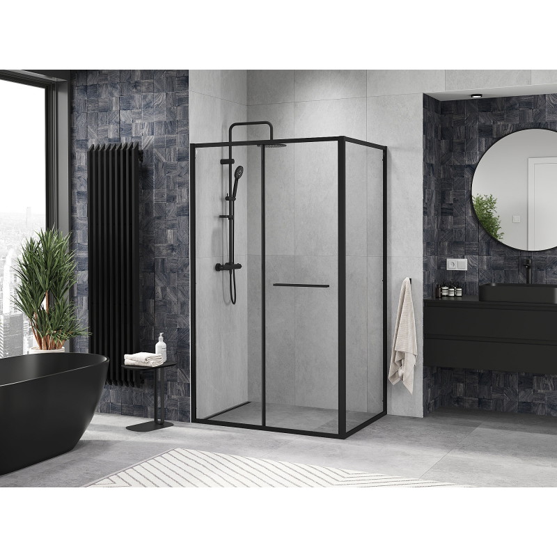 Mexen Linea sliding shower enclosure 110 x 100 cm, transparent, black - 8E1-110-100-70-70