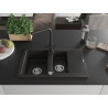 Mexen Gaspar granite kitchen sink 1.5-bowl with drainer and Duero kitchen faucet, black/gold - 6507-75-671600-70