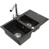 Mexen Gaspar 1.5-bowl granite sink with drainer and Duero kitchen faucet, black/gold metallic - 6507-75-671600-00