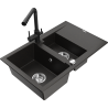 Mexen Gaspar 1.5-compartment granite sink with a drip tray and kitchen mixer tap Duero, Black/Gold - 6507-75-671600-70