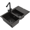 Mexen Gaspar 1.5-compartment granite sink with a drip tray and kitchen mixer tap Duero, Black/Gold - 6507-75-671600-70-B