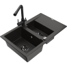 Mexen Gaspar granite sink 1.5-bowl with drainer and Duero kitchen faucet, black/gold - 6507-75-671600-70-B