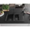 Mexen Gaspar granite sink 1.5-bowl with drainer and Duero kitchen faucet, black/gold - 6507-75-671600-70-B