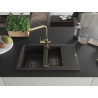 Mexen Gaspar 1.5-Bowl Granite Sink with Drainer and Duero Kitchen Faucet, Black/Gold - 6507-75-671600-50-B
