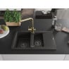 Mexen Gaspar granite sink 1.5-bowl with drainer and Duero kitchen tap, black/gold - 6507-75-671600-50-B