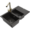 Mexen Gaspar granite sink 1.5-bowl with drainer and kitchen faucet Duero, black/gold - 6507-75-671600-50-B