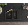Mexen Gaspar granite sink 1.5-bowl with drainer and kitchen faucet Duero, black/gold - 6507-75-671600-50-B